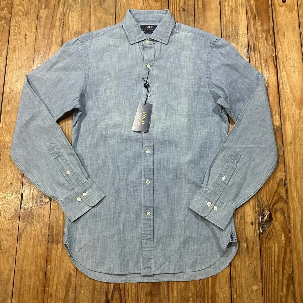NWT‎ Polo Ralph Lauren Shirt Mens 15 38 Blue Button Up Slim Fit